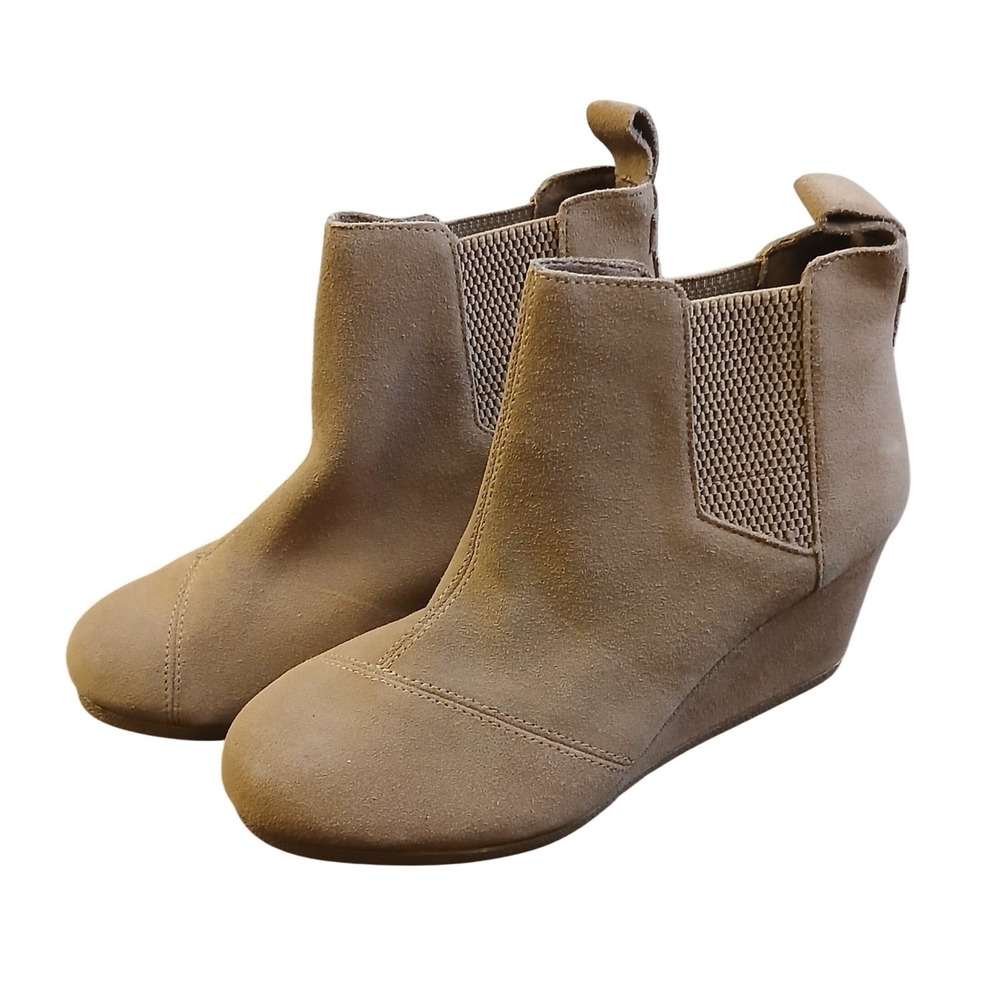 TOMS Leila Tan Suede Wedge Ankle Booties Womens 6.5 Pull On Round Toe Boots - Picture 13 of 13